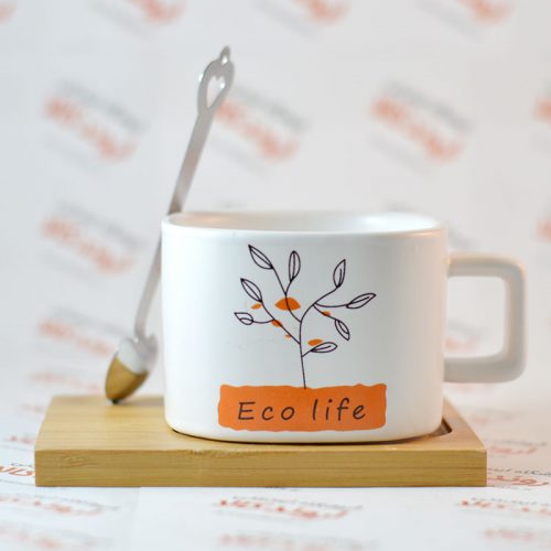 ست ماگ و زیر لیوانی مدل Eco life نارنجی